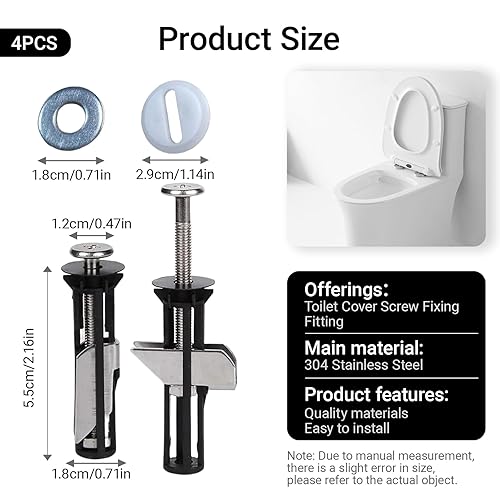 4 Pezzi Kit di Bulloni per Sedile WC, Viti per Cerniere Copriwater in Acciaio Inox, Accessori per La Manutenzione del Coperchio del Wc, Facile da Installare, Universale Lungo - Honorern