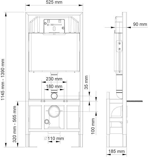 Cassetta di Risciacquo per Vaso Sospeso Set Incl. Piastra di Azionamento e Angolo di Montaggio Elemento di montaggio per WC - Honorern