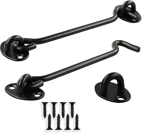 2 ganci tempesta con occhielli, in acciaio inox, per porta basculante in legno, persiane, cancello da giardino, 8 viti di montaggio (15 cm) - Honorern