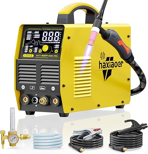 Saldatrice TIG AC/DC con impulso, [Grande Display LED] 200A Saldatrice TIG Inverter Digitale AC Impulso TIG/AC TIG/DC Impuls TIG/HF TIG/Saldatrice ad arco, 230V, Gasometro - Honorern