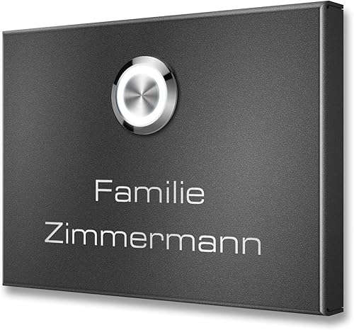 Campanello da parete in acciaio inox con campanello – Campanello con incisione – Montaggio semplice – verniciatura a polvere in ghiaccio (DB 703) – Dimensioni: 11 x 8 cm - Honorern