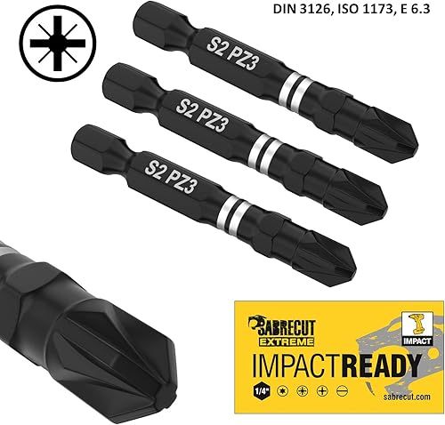 3 punte per cacciavite a percussione SabreCut SCPZ350_3 da 50 mm PZ3 Set Single Ended Pozidriv POZI No.3 Heavy Duty - Honorern