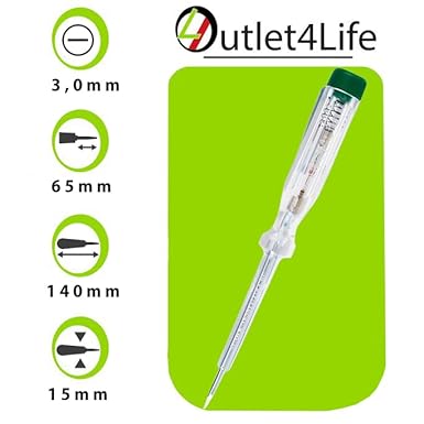 Tester di tensione monopolare/tester di fase con lampada a incandescenza integrata, lama per cacciavite e clip in metallo, prodotto in Germania, 1 pezzo - Honorern