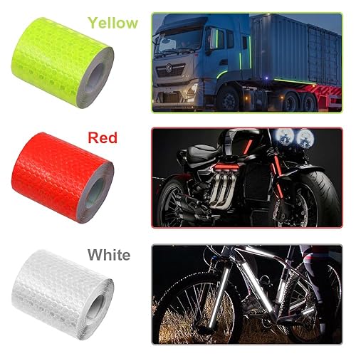 3 Rotoli Nastro Catarifrangente Adesivo e 13 Adesivi Nastro Riflettente Adesivo 3 Cm X 300 Cm Nastro Adesivo Catarifrangente Adesivo per Camion Rimorchi Auto Moto Bici, Rosso, Giallo, Bianco - Honorern
