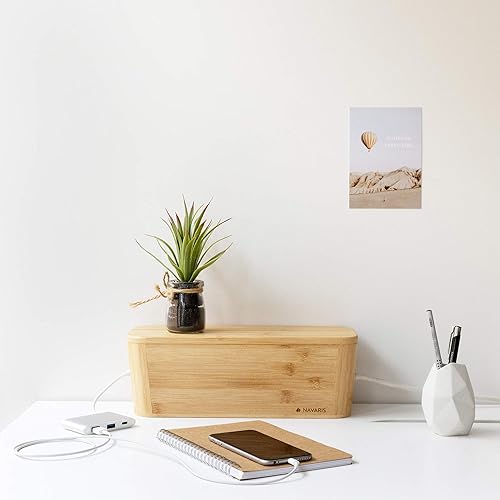 Navaris Scatola Nascondi Cavi Elettrici in Bambù 32x12x11cm - Canalina Copriciabatta - Box Copri Fili Ciabatta Elettrica Sdoppiatore Presa Corrente - Honorern