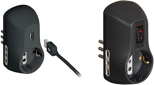 BTicino S3613GU Multipresa Adattatore B3 con Presa USB, 1.5A, Nero - Honorern