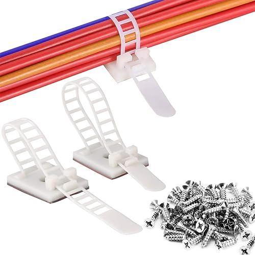 Fascetta per Cavi Autoadesiva, Clip Cavo Autoadesivo 50 Pezzi (2 Dimensioni), Ganci Fermacavi Autoadesivi Con Adesivo - Passante per Cavi da Scrivania, Muro, Pareti - Nero - Honorern