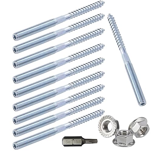 Vite a Doppia Estremità Vite a Doppio Filetto Bulloni a Doppia Testa 10pcs Bullone di Collegamento Doppio con Dadi di Bloccaggio per Collega Il Legno Ristrutturazione Casa (M8*120) - Honorern