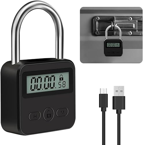 yotutun Smart Time Lock, Lucchetto Smart con LCD Display Blocco Tempo Massimo 99 Ore ricaricabile USB Timer in Metallo Lucchetto per Prevenire Le Cattive Abitudini, Dipendenze da Telefono Cellulare - Honorern