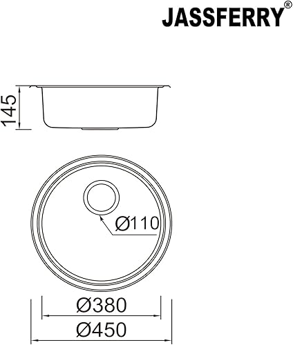 JASSFERRY Lavello da cucina Vasca singola in Acciaio Inox Spazzolato, Caravan Lavandino, con set di rifiuti - Honorern