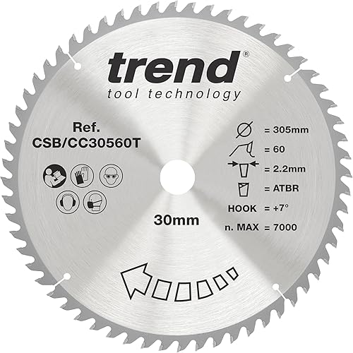 Trend Lama per sega circolare CraftPro TCT a gancio negativo, diametro 305 mm x 64 denti x foro 30 mm, punta in carburo di tungsteno, CSB/CC30564 - Honorern