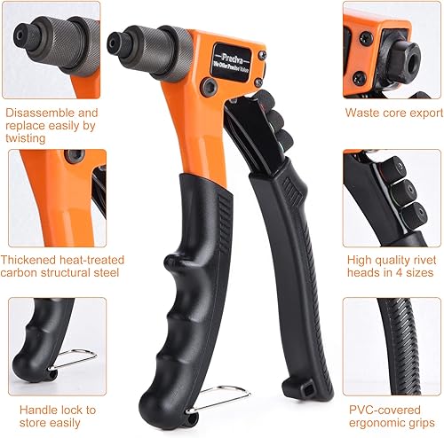 Rivettatrice Manuale,Preciva Pistola per Rivetti con 4 Teste Intercambiabili e 150 Pezzi Rivetti,4 in 1 Rivettatrice Professionale per metallo, legno e plastica - Honorern