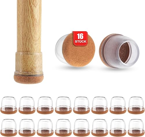 16 Pezzi Gommini per Sedie, 14-19mm Piedini per Sedie Silicone con Feltrini, Tappi per Sedie Rotondi per Proteggere i Pavimenti da Graffi e Rumori - Honorern