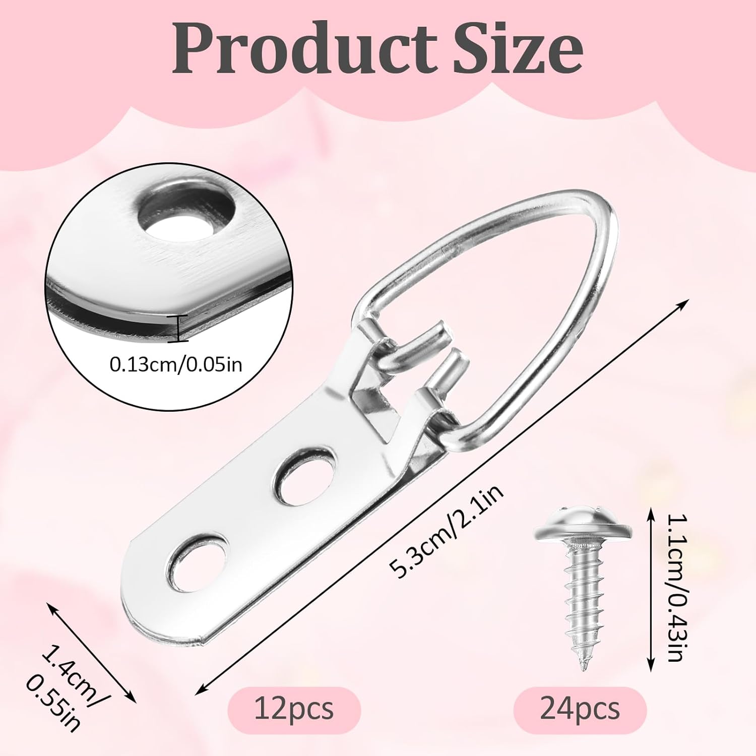 Gancio per foto ad anello a D, per immagini pesanti, gancio per foto ad anello a D, super pesante, con viti per appendere dipinti, opere d'arte, cornici (12 pezzi a 2 fori) - Honorern