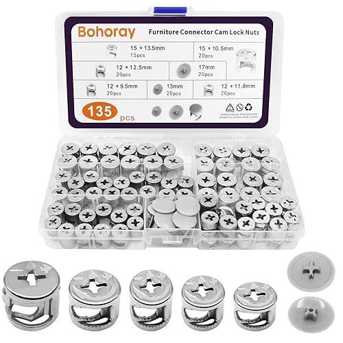 135 Pezzi Eccentrico Ruota Dado, 5 Taglie Eccentrica Connettore Vite per Mobili, Dadi a Camma Ferramenta con 2 Tipi di Tappi, Raccordi Connettori per Mobili Cassetti - Honorern