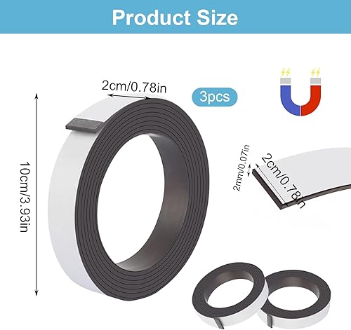 Nastro Magnetico Forte 3 Rotoli Calamite Adesive 20 mm x 2 m Striscia Magnetica Adesiva Nastro Magnetico Adesivo per Casa Ufficio Garage Magazzino - Honorern