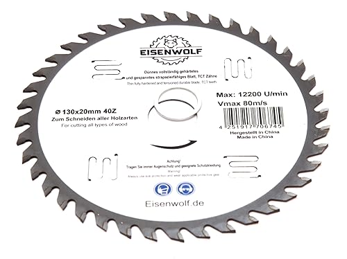 Lama per sega circolare, 130 x 20 mm, per legno con 40 denti TCT inclinati e tagli laser per ridurre il rumore - Honorern