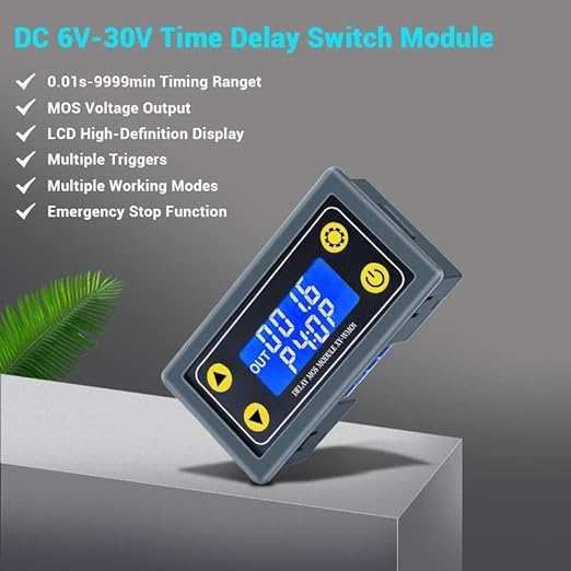 DONGKER Relè temporizzatore, Modulo di ritardo DC 6V - 30V, Relè Delay Timer con display LCD DC 12V 24V 10A, 0,01s - 9999mins, modulo Delay Relay Timer con uscita di tensione MOS on/off - Honorern