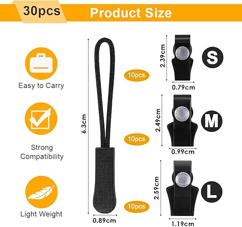 30 Pcs Kit di riparazione della cerniera lampo Sostituzione della cerniera lampo per giacche valigie e zaini di piccole medie e grandi dimensioni Riparatore istantaneo di cerniere lampo - Honorern