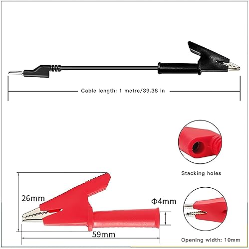 Set di cavi di misurazione a banana da 4 mm, con morsetti a coccodrillo, cavo da 3,3 m/1 m, 18 Awg, per multimetro rosso e nero - Honorern