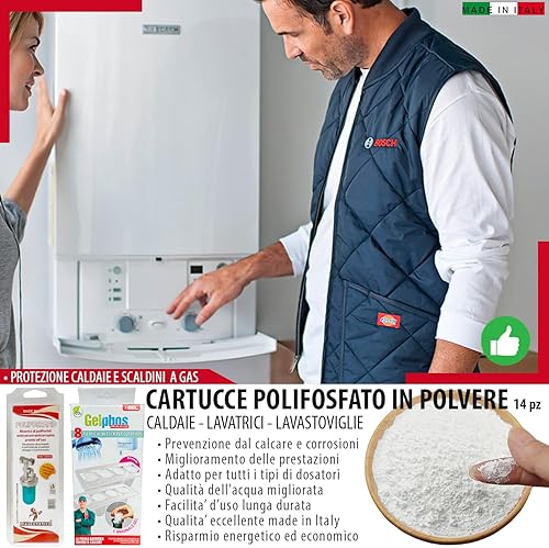 Gelphos Rapid 8 Ricariche Polifosfati per Caldaia Ricarica + 6 Cartucce Polifosfati per Caldaia - 14 pz Polifosfati per Caldaia Ricarica pronti all'uso per Dosatore Polifosfati - Honorern