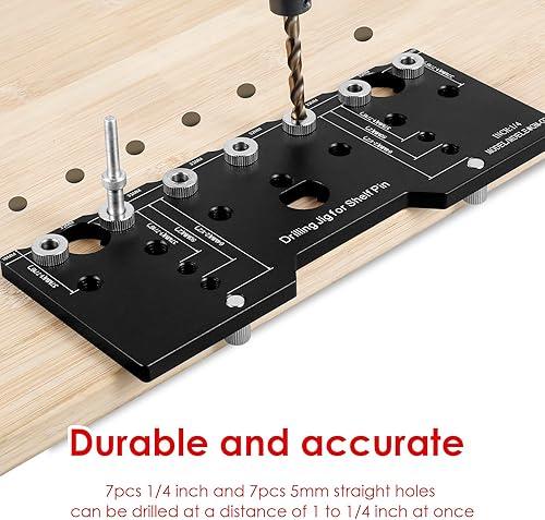 Maschera per perni per mensole, 1/4 di pollice da 5 mm, guida per la foratura dei perni della mensola in lega di alluminio, maschera precisa per montaggio dell'armadio, spaziatura 32 mm, lavorazione - Honorern