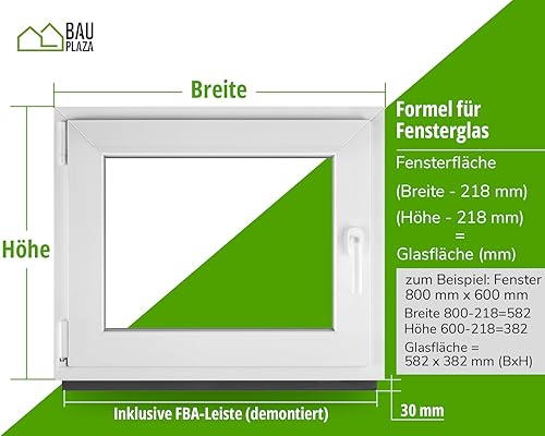 ‎BauPLAZA - Finestra Serramenti in PVC - BIANCO - Vetro camera - LxA 115 x 60 cm Lato maniglsa: Sinistra LxA 1150 x 600 mm - Funzione Girevole - Ottima scelta - Honorern