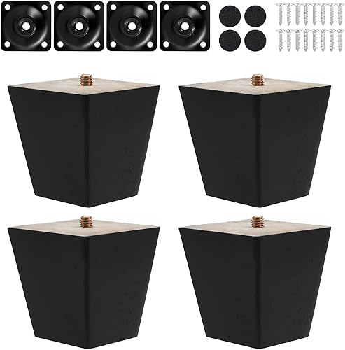 4 gambe per mobili in legno massello, dritte da 10 cm, piedini di ricambio per mobili con piastra di montaggio, viti e tappetini antiscivolo - Honorern