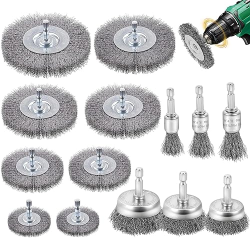 14 Pezzi Spazzole per Trapano, Metallica Per Trapano 6 mm Spazzola Metallica per Lucidare per Lucidare, Levigare, Rimuovere la Ruggine, Vernice - Honorern