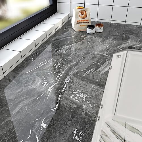 HotDecor Carta Adesiva Effetto Marmo Per Mobili Armadio Carta Da Parati Adesiva Argentata e Grigia Rivestimento Adesivo Per Mobili Piano Di Lavoro Cucina Carta Da Parati Moderna Lavabile 60cm x 300cm - Honorern