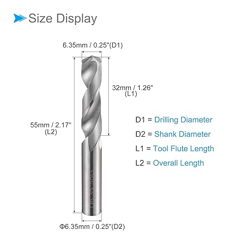 Duro Carburo Trapano Punte, 6.35mm Diametro, K35 Tungsteno Carburo Precisione Mini Torsione Trapano Punte per Inossidabile Acciaio Lega Metallo, 1-Pezzo - Honorern