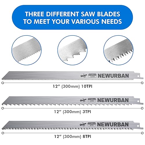 NEWURBAN Confezione da 6 lame per sega alternativa in acciaio inossidabile 12 pollici (300 mm) 3TPI-2 pez / 8TPI-2 pez / 10TPI-2 pez per il taglio di alimenti per carne congelata - Lama per segaossa - Honorern