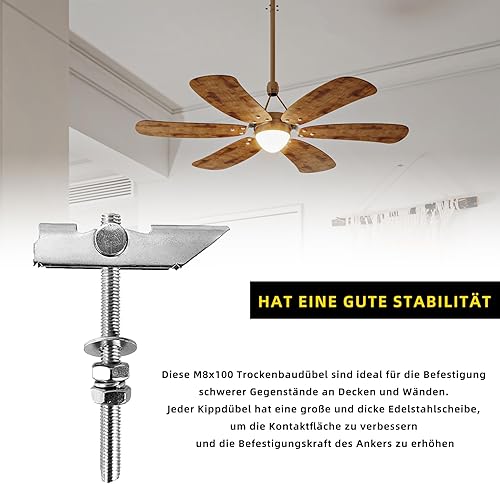 11 Pezzi Tasselli Basculante per Cartongesso, M8x100mm Tasselli Basculante, Acciaio al Carbonio Zincato, per Il Fissaggio di Elementi a Soffitti e Cartongesso - Honorern