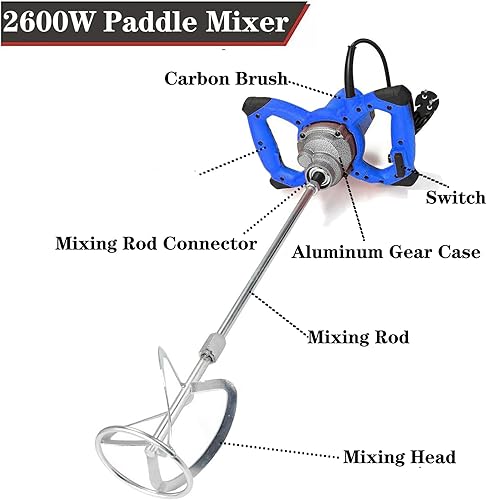 2600 W Handheld Paddle Mixer Concrete Mixer, portatile Concrete Cement Mixer regolabile 6 Speed Paint Mixer, 230 V Paddle Drill Mixer Stirring Tool for Mortar Grouts Paint Cement Plaster Plastering - Honorern
