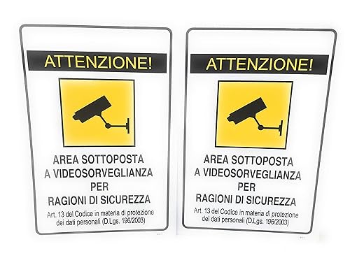 2 x Cartello Di Sicurezza Area Sottoposta A Videosorveglianza X Esterno 30x20 - Honorern