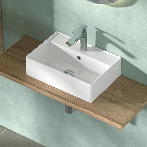 Lavabo in ceramica – Lavabo da appoggio – Lavabo da appoggio – Lavabo da bagno rettangolare – Lavabo per ospiti WC 65 x 31 x 13 cm - Honorern
