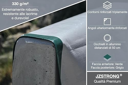SuperStark Telone di copertura 3x6 m, 330 g/m², estremamente resistente agli strappi, verde, grigio, 100% impermeabile, in tessuto stabilizzato ai raggi UV, camion, barca - Honorern