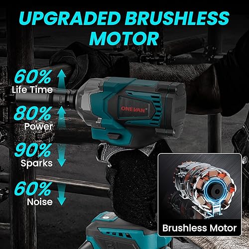 avvitatore a impulsi a batteria, 700Nm 1/2' avvitatore ad impulsi elettrico con 2x3.0Ah batteria, 4 velocità, brushless chiave a percussione senza fili, pistola a impulsi incluse 6 bussola - Honorern