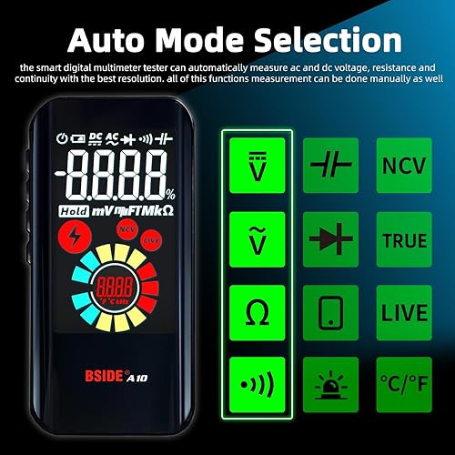Mini Multimetro digitale ricaricabile con display LCD a colori 3 risultati Multimetro intelligente proabile 9999 conteggi Misure Tensione AC DC Resistenza Diodo Hz NCV Filo vivo - Honorern