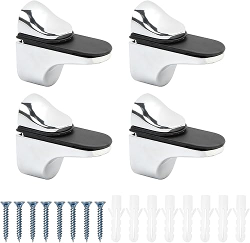 Anseom Supporto per Ripiano in Vetro Regolabile, 4 Pezzi Reggimensola Vetro Regolabile con Viti, Supporto Mensola Vetro per Ripiani in Legno/Vetro di Spessore 3-21 mm - Honorern