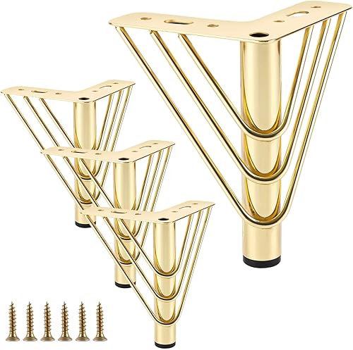 4 piedini per mobili dorati, 15 cm, in metallo, con viti per divani, tavolini, armadi, TV, comodini - Honorern