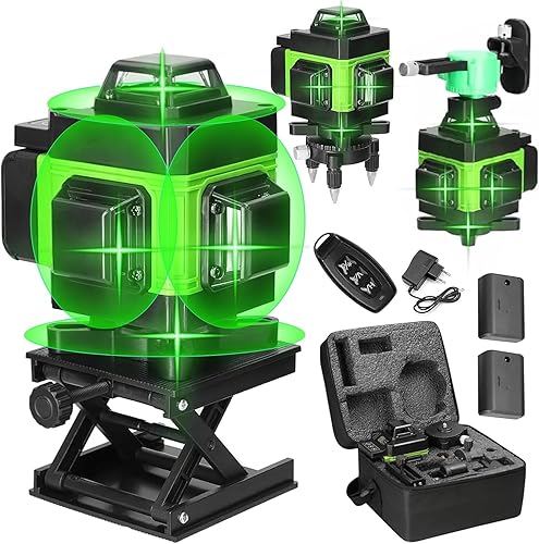 Livella Laser Autolivellante 4x360, 4D 16 Linee, IP54 Antipolvere, Impermeabile, Alta Precisione, Laser Autolivellante con 2 x 2600mAh Batterie - Honorern