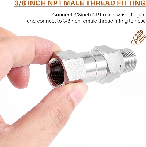 Snodo per Idropulitrice, Raccordo Filettato NPT da 3/8 di Pollice, 4500 PSI, per Idropulitrice (Acciaio Inossidabile) - Honorern
