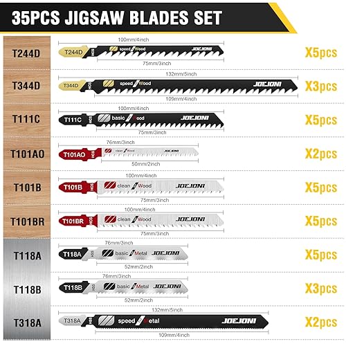 Set di Lame per Seghetto Alternativo, 35 Pezzi di Lame per Seghetto Alternativo con Codolo a T, per Legno, Plastica e Metallo - Honorern