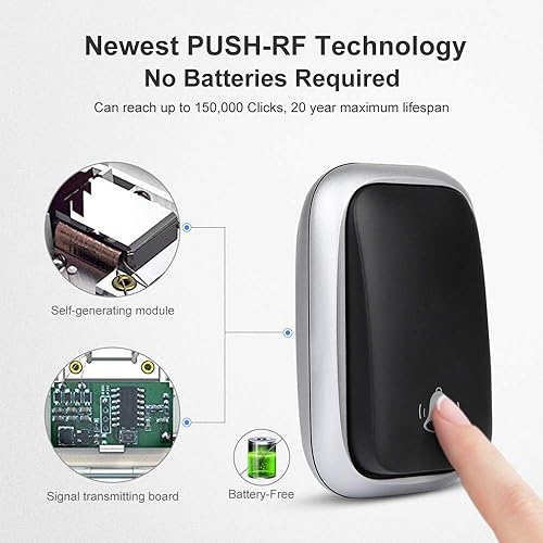 Campanello Radio Senza Batteria, PDGROW Campanello Senza Fili Impermeabile Campanello Wireless Autoalimentato Una Portata di 150m con 2 Ricevitori, 38 Melodie, 4 Livelli di Volume e Flash LED - Nero - Honorern