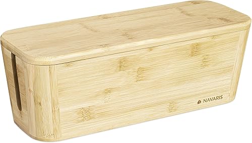 Navaris Scatola Nascondi Cavi Elettrici in Bambù 32x12x11cm - Canalina Copriciabatta - Box Copri Fili Ciabatta Elettrica Sdoppiatore Presa Corrente - Honorern