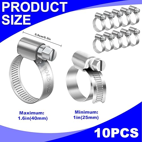 Weploda 10 Pezzi Fascette Stringitubo Regolabile 25-40 mm Acciaio Inox 304, Fascetta Morsetto Stringitubo, Metalliche Fascette a Vite, Fascette Stringitubo a Vite, per Tubi Gas, Acqua, Condotti - Honorern