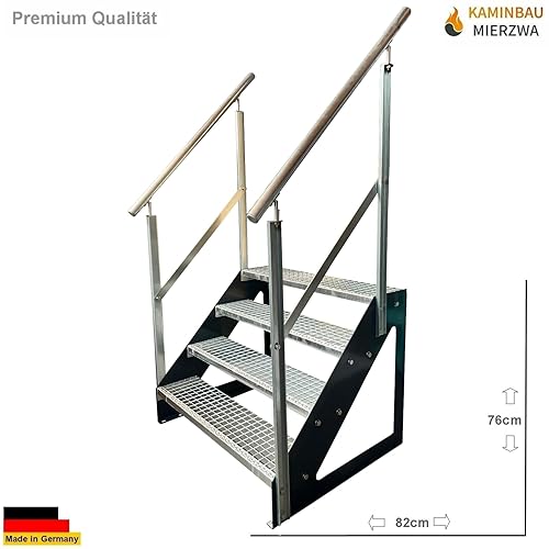 Scala in acciaio di alta qualità, autoportante con ringhiere/guance zincate su entrambi i lati, colore antracite, RAL 7016/4 gradini zincati (larghezza 800 mm) (altezza 76 cm) - Honorern
