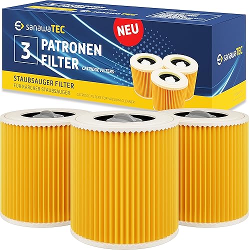 3 filtri a cartuccia compatibili per aspirapolvere Kärcher WD3 Premium WD2 WD3 WD1 MV3 MV2 WD 3P Extension Kit contro polveri sottili e odori sostituisce - Honorern