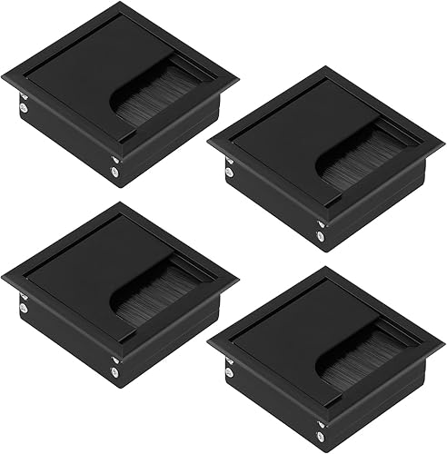Set da 4 Passacavo Scrivania Quadrato 80x80mm in Alluminio Nero Anodizzato per Tavolo Ufficio e Mobili Casa - Honorern